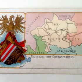 открытка Германия герб Эрцгерцога верхней Австрии, орел, герб карта ЧИСТАЯ! СТАРИННАЯ
