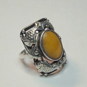 Кольцо перстень винтаж серебро 835 проба янтарь РЕДКОСТЬ