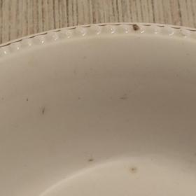 На поверхности блюда имеются небольшие тёмные пятнышки, подобные пятнышки часто встречаются на старинном фаянсе.