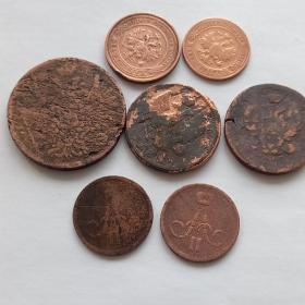 7 монет РОССИЙСКОЙ ИМПЕРИИ. 5,2,1 коп. Царские медные деньги, Монеты с 1819 г