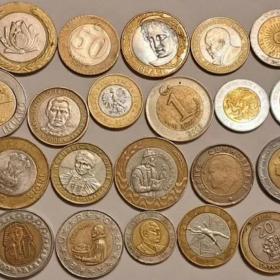 21 монета 16 стран ТОЛЬКО БИМЕТАЛЛ БЕЗ ПОВТОРОВ 