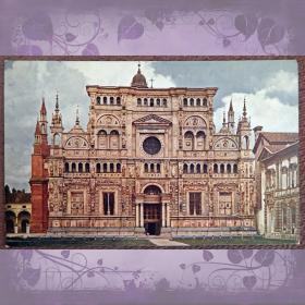 Антикварная открытка "Милан. Павийская чертоза. Фасад церкви". Италия