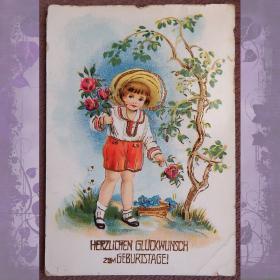 Антикварная открытка "С днем рождения". Германия