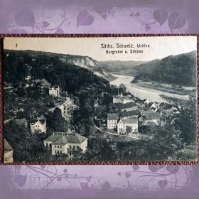 Антикварная открытка "Вехлен. Вид на Эльбу. Саксонская Швейцария". Германия
