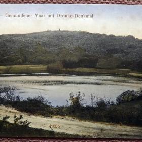 Антикварная открытка "Гемюнденский маар (вулканическое озеро) и пешеходная тропа". Германия