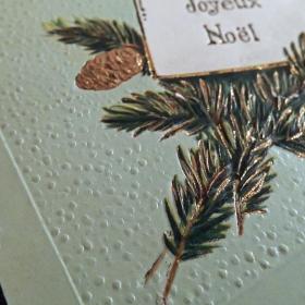 Антикварная открытка "Веселого Рождества". Золочение. Тиснение. Франция