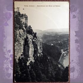 Антикварная открытка "Саксонская Швейцария. Бастай-скала с видом на Ратен". Германия