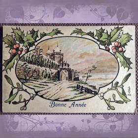 Антикварная открытка "С Новым годом. Замок". Франция