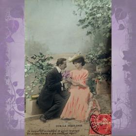 Антикварная открытка "На террасе"