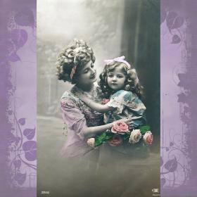 Антикварная открытка "Мама с дочкой"