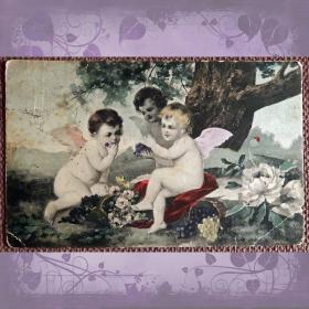 Антикварная открытка "Три амура"