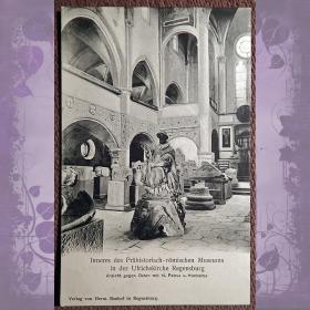 Антикварная открытка "Регенсбург. Интерьер музея в церкви Ульриха". Германия