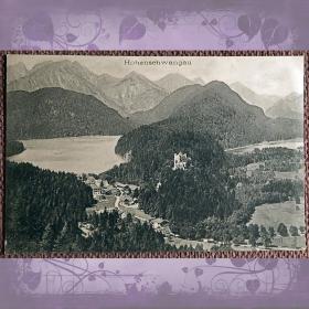 Антикварная открытка "Хоэншвангау (замок и деревня)". Германия