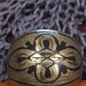 серебряное 875  кольцо женское "Северная чернь"широкое винтаж СССР