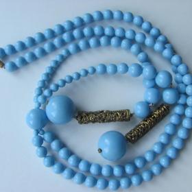 Бусы колье ожерелье сотуар в стиле 20-х годов голубой пластик редкая чешская латунная фурнитура 60-е 