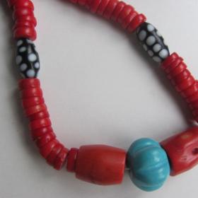 Коралловые бусы колье ожерелье таблетки бохо этника традиционный костюм  