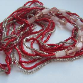 Бусы колье ожерелье винтаж сатиновое розовое стекло чешские Чехословакия бисер  длина 140 см 