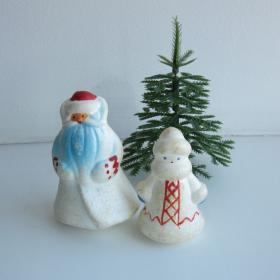 Дед Мороз И Снегурочка СССРмаленькие игрушки из пенопласта