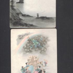 6 старинных  цветных японских картинок 