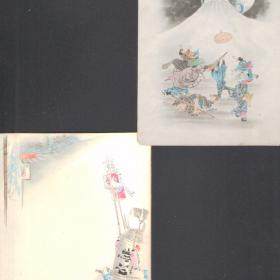 6 старинных  цветных японских картинок 