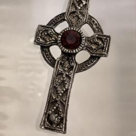 Брошь Кельтский крест Шотландия Кристалл Винтаж
