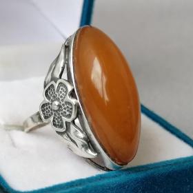 Кольцо перстень янтарь серебро 875 пр., звезда, Рига СССР