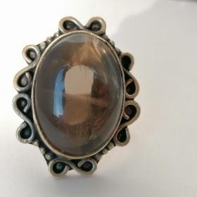 Перстень кольцо натуральный камень кварц(раухтопаз?), латунь, винтаж