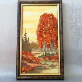 Картина Пейзаж Осень, янтарь, винтаж  