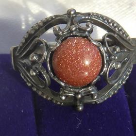 Кольцо с авантюрином, серебро 925 пр., звезда СССР, винтаж