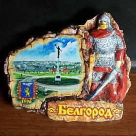 Магнит сувенирный, контурный. Белгород, рыцарь, витязь, герб, Россия, Белогорье, наука, богатырь