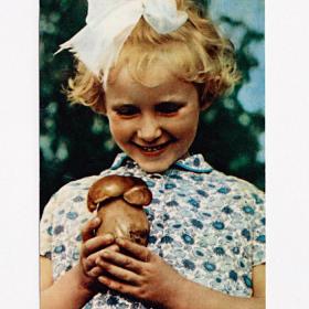 Открытка СССР. Вот так гриб! Игнатович, 1969, чистая, дети, детство, радость, девочка, удивление