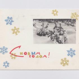 Открытка СССР Новый год 1965 Келлих подписана ветки шишки зимний лес сугробы снег сосны природа