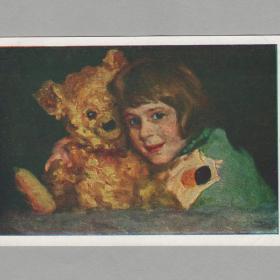 Открытка СССР Светлана с мишкой 1963 Лактионов чистая соцреализм дети детство детский портрет любовь