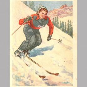Открытка СССР. Лыжница, 1956 год, подписана