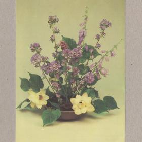Открытка СССР Композиция из цветов Шаров 1986 чистая цветы букет ваза стиль красота праздник подарок