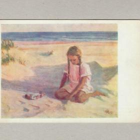 Открытка СССР Паланговские пески 1962 Жмуйдзинавичюс чистая соцреализм девочка Литва детство дюны