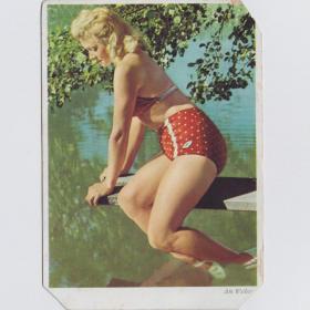 Открытка иностранная Германия ГДР 1950-е чистая углы красивая девушка мосток озеро ветка женщины