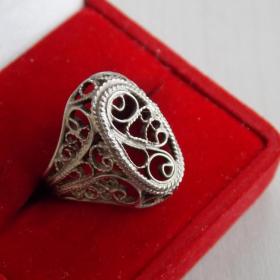 Серебряное кольцо печатка скань, винтаж СССР