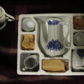 Бело-голубой кофейный сервиз. 15 предметов. Новый в коробке