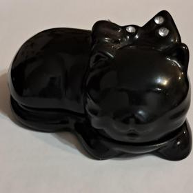 Винтажная шкатулка Кошка фарфор со стразами /Редкая 10 см