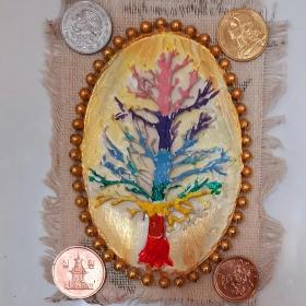 Оберёг талисман ручной работы чакрова дерево с 4 монетами мира