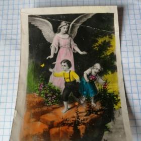 Фото СССР Ангел девочка мальчик открытка 196х гг разрисована 