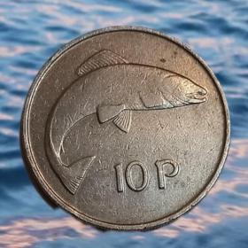 Монета Ирландии 10 пенсов 1980 Лосось ФЛОРА И ФАУНА