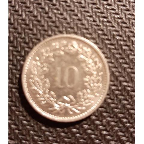 Монета 10 раппен  1973 год  Швейцария