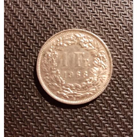 Монета 1 франк 1968 год Швейцария