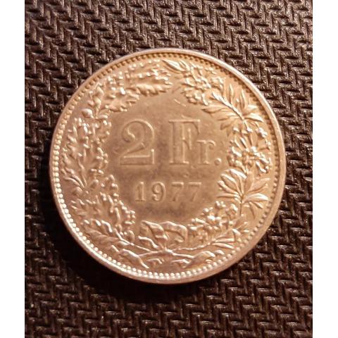 Монета 2 франка  1977 год Швейцария