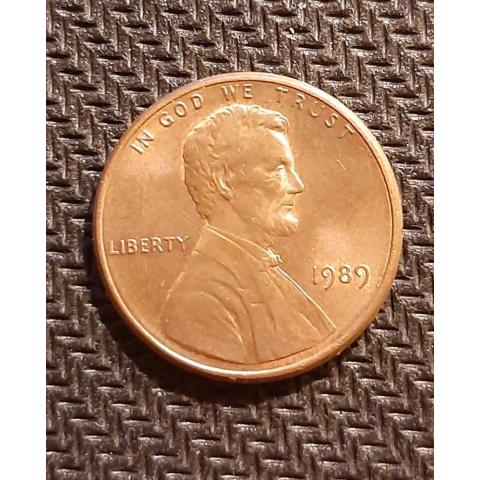 Монета 1 цент США 1989 год