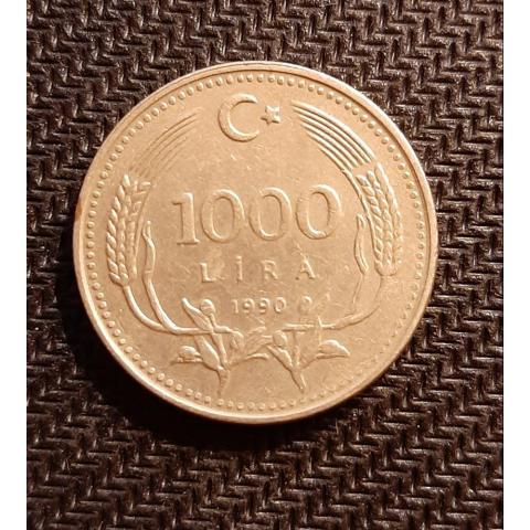 Монета 1000 лир 1990 год Турция