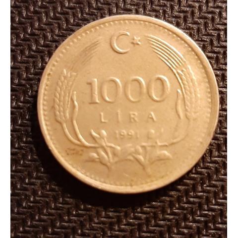 Монета 1000 лир 1991 год Турция