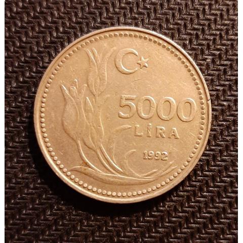Монета 5000 лир 1992 год Турция